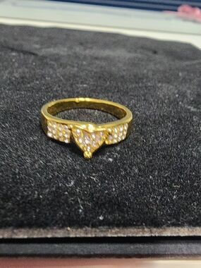 Gold-Tone Heart Ring with Crystal Pavé - Women's Fashion Jewelry Size 10